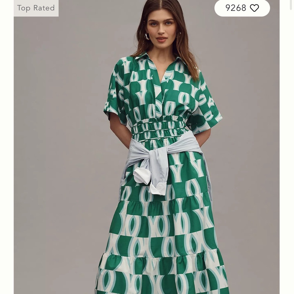 Anthropologie Green and White Maxi Dress